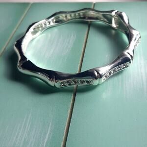 Silver & Rhinestone Hinge Bangle Bracelet